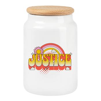 Justice Justice Freedom Peace Tolerance - Cookie Jar with Wooden Lid - white - Front