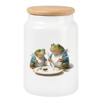 Frog Dinner: Fly on a Plate - Cookie Jar with Wooden Lid - white - Front