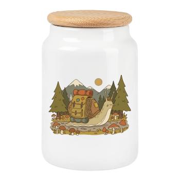 Forest Trail Backpacking Adventure - Cookie Jar with Wooden Lid - white - Front