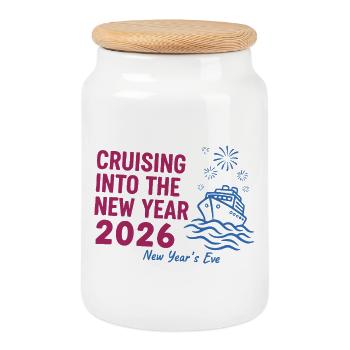 Cruising Into The New Year 2026 New Year's Eve - Cookie Jar with Wooden Lid - white - Front