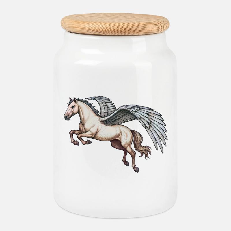 PEGASUS - animals - Cookie Jar with Wooden Lid - white