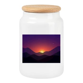 Sunset mountain in gradient - Cookie Jar with Wooden Lid - white - Front