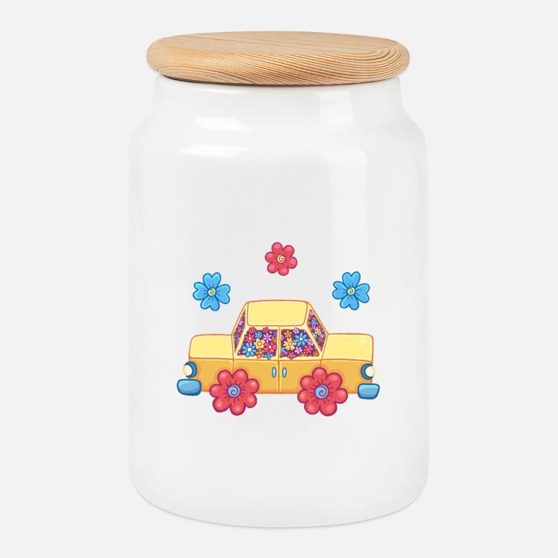 Blumenwagen - Keksdose mit Holzdeckel - Weiß