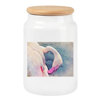 Flamingo - Keksdose mit Holzdeckel - Weiß - Vorne