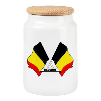 Belgium Crossed Flags - Cookie Jar with Wooden Lid - white - Front