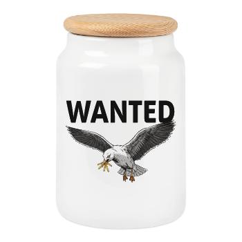 Wanted: French Fries Seagull - Cookie Jar with Wooden Lid - white - Front