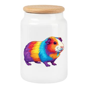 Buntes Meerschweinchen-Regenbogen-Pop-Art-Aquarell - Keksdose mit Holzdeckel - Weiß - Vorne