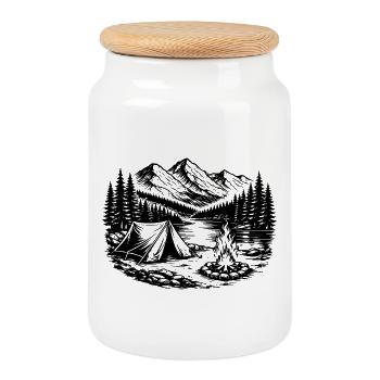 Camping Tent Forest Outdoor - Boîte à biscuits avec couvercle en bois - blanc - Devant