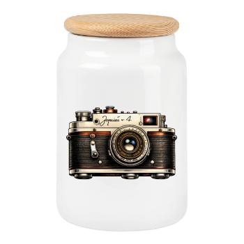 Vintage Camera Illustration Tee - Cookie Jar with Wooden Lid - white - Front