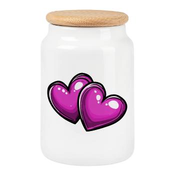 Hearts Love Symbol - Cookie Jar with Wooden Lid - white - Front