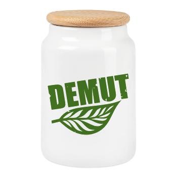 L’humilité avec la typographie vert-feuille - Boîte à biscuits avec couvercle en bois - blanc - Devant