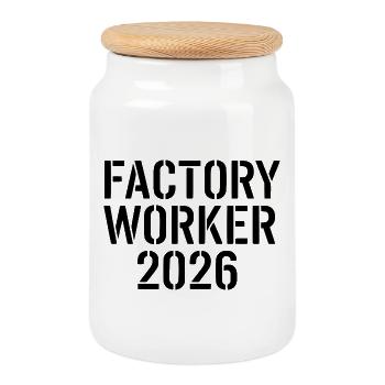 Factory Worker 2026 – strong industrial motive - Cookie Jar with Wooden Lid - white - Front