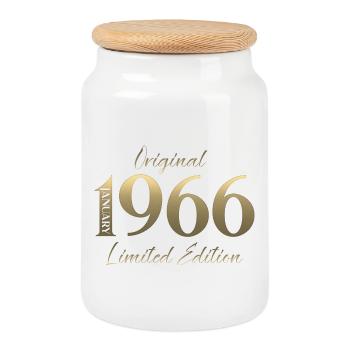 60e anniversaire Original Millésime janvier 1966 - Boîte à biscuits avec couvercle en bois - blanc - Devant