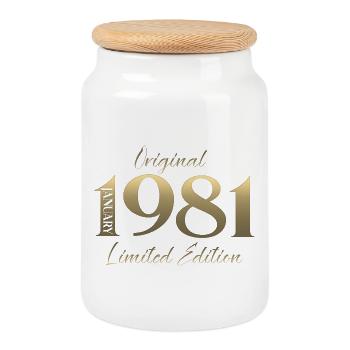 45th Birthday Original January 1981 - Cookie Jar with Wooden Lid - white - Front
