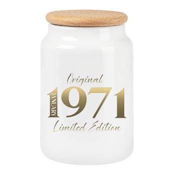 55e anniversaire Original janvier Né en 1971 - Boîte à biscuits avec couvercle en bois - blanc - Devant