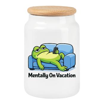 Funny Frog Meme - Cookie Jar with Wooden Lid - white - Front