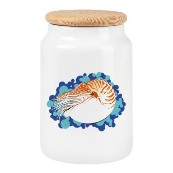 Nautilus Pompilius – Retro-Marinekunst - Keksdose mit Holzdeckel - Weiß - Vorne
