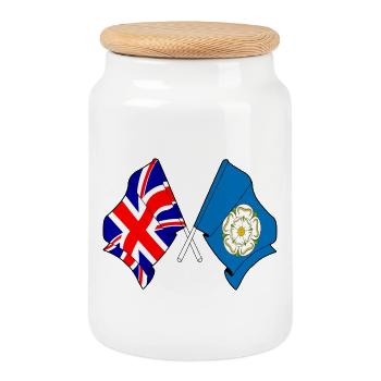 Yorkshire-Flagge + Großbritannien - Keksdose mit Holzdeckel - Weiß - Vorne