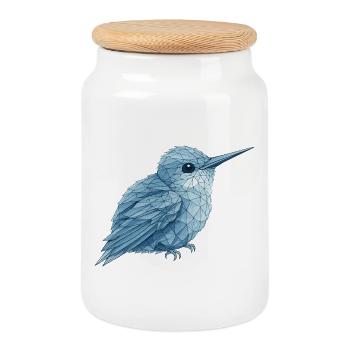 Merlebleu géométrique - Boîte à biscuits avec couvercle en bois - blanc - Devant