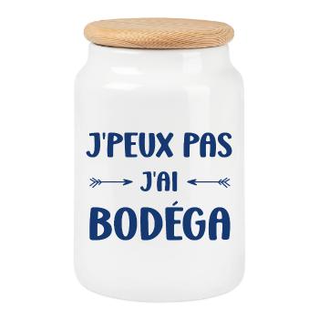 Ich kann nicht, ich habe Bodéga - Keksdose mit Holzdeckel - Weiß - Vorne