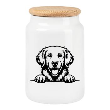 Golden Retriever avec des pattes - Boîte à biscuits avec couvercle en bois - blanc - Devant