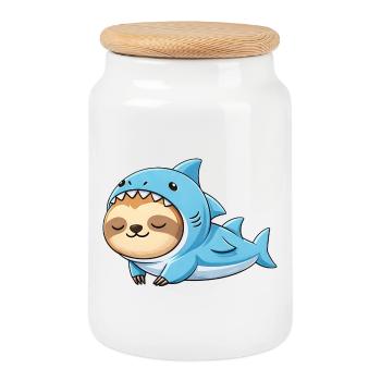 Cute Sloth Cartoon Costume Brazil Carnival - Cookie Jar with Wooden Lid - white - Front