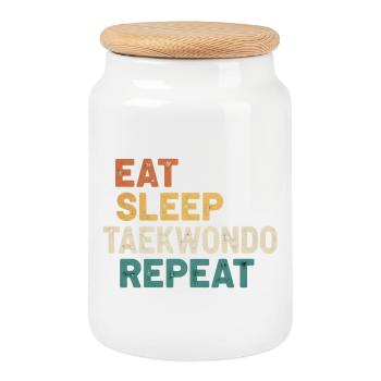 Eat Sleep Taekwondo Repeat - Retro Kampfsport  - Keksdose mit Holzdeckel - Weiß - Vorne