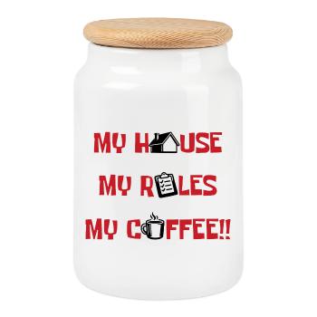 Ma maison, mes règles, mon café - Boîte à biscuits avec couvercle en bois - blanc - Devant