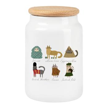 Races de chats - Boîte à biscuits avec couvercle en bois - blanc - Devant
