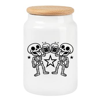 Bière Squelette Santé - Boîte à biscuits avec couvercle en bois - blanc - Devant
