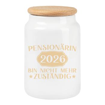 Pensionärin 2026 Nicht mehr zuständig - Keksdose mit Holzdeckel - Weiß - Vorne