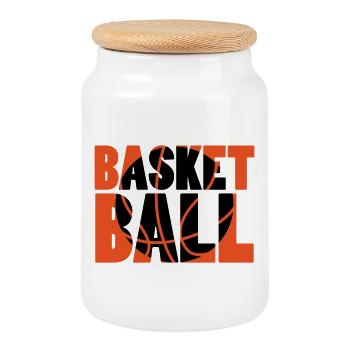 Basket Ball / Basketball / Basktet-Ball / Sport - Boîte à biscuits avec couvercle en bois - blanc - Devant