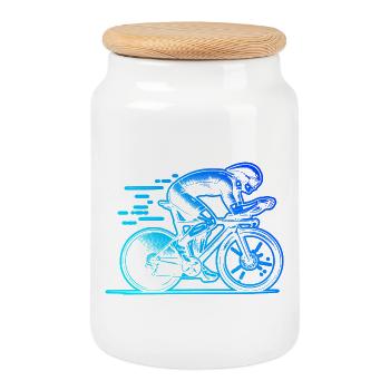 I love road bikes, cool design for racing bikes - Cookie Jar with Wooden Lid - white - Front