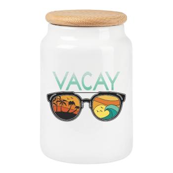 Fun holiday & surfer design - Cookie Jar with Wooden Lid - white - Front