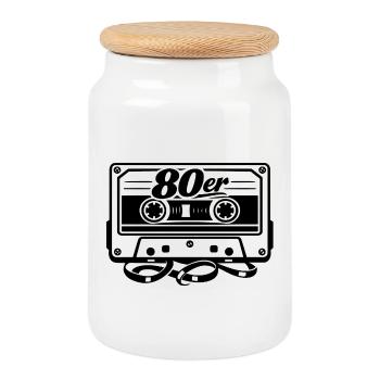 Cassette rétro des années 80 - Boîte à biscuits avec couvercle en bois - blanc - Devant