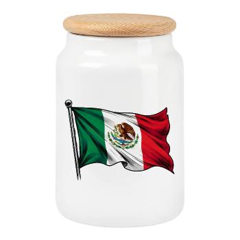 Mexico Flag - Cookie Jar with Wooden Lid - white - Front
