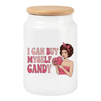 I Can Buy Myself Candy – Retro Pop-Art Design - Keksdose mit Holzdeckel - Weiß - Vorne