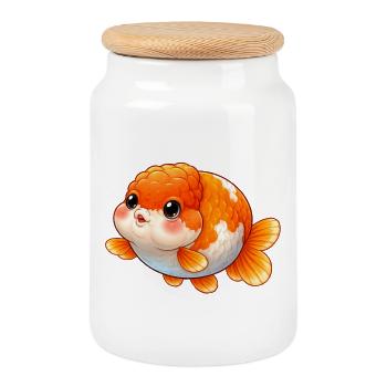High Quality Orange Ranchu Goldfish - Keksdose mit Holzdeckel - Weiß - Vorne