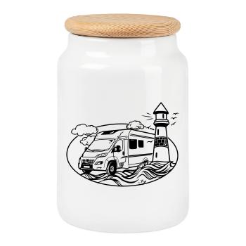 Wohnmobil am Meer  - Keksdose mit Holzdeckel - Weiß - Vorne