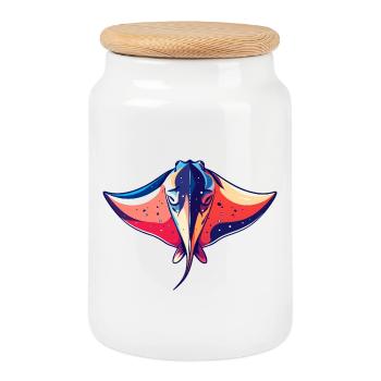 Colorful Manta Rays Graphic Sea Creatures Motif - Cookie Jar with Wooden Lid - white - Front