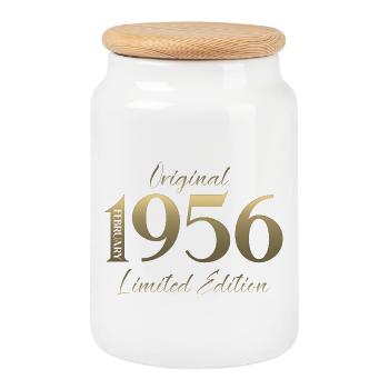 70e anniversaire février 1956 Vintage Vintage - Boîte à biscuits avec couvercle en bois - blanc - Devant