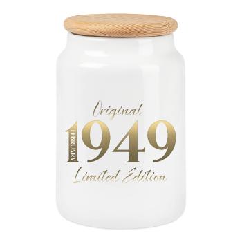 77e anniversaire février 1949 Millésime - Boîte à biscuits avec couvercle en bois - blanc - Devant