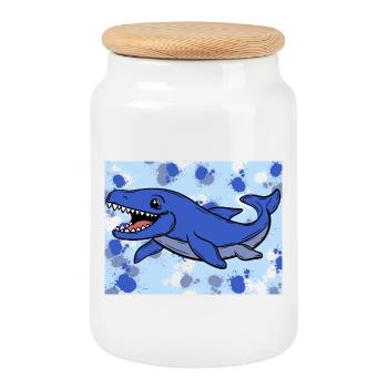 Mosasaurus Dino - Boîte à biscuits avec couvercle en bois - blanc - Devant
