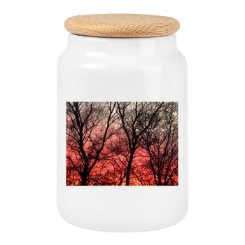 Abendrot_1 - Cookie Jar with Wooden Lid - white - Front