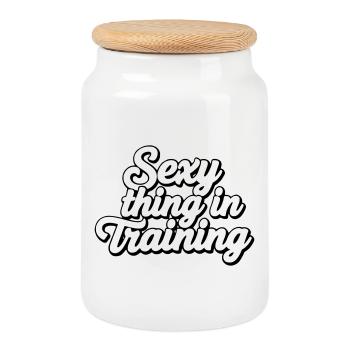 Sexy Thing In Training - Funny Aesthetic Quote - Cookie Jar with Wooden Lid - white - Front
