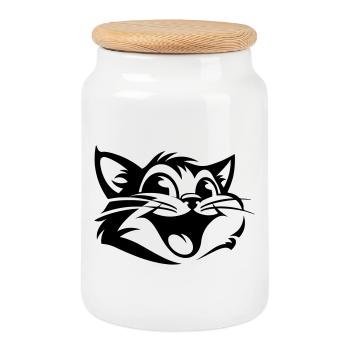 Laughing Cat | Funny Cats T-Shirt - Cookie Jar with Wooden Lid - white - Front
