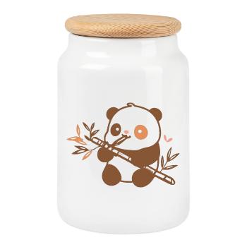 Cuddly Panda with Bamboo - Cookie Jar with Wooden Lid - white - Front