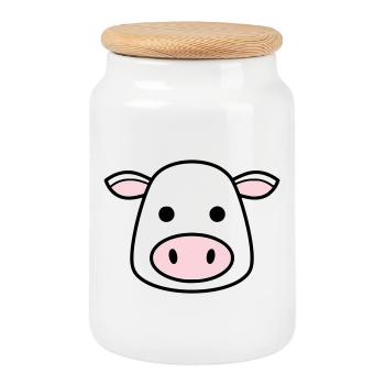 Cute Cow Head Face Comic Vector - Cookie Jar with Wooden Lid - white - Front