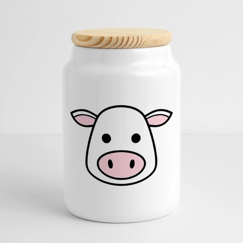 Cute Cow Head Face Comic Vector Cookie Jar with Wooden Lid
