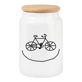 Laughing Bicycle Smile Wheel Gift - Cookie Jar with Wooden Lid - white - Front